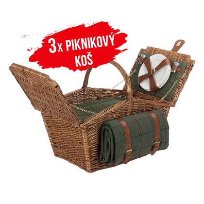 3x piknikový koš LIVINGSTON GREEN proutěný pro 4 osoby